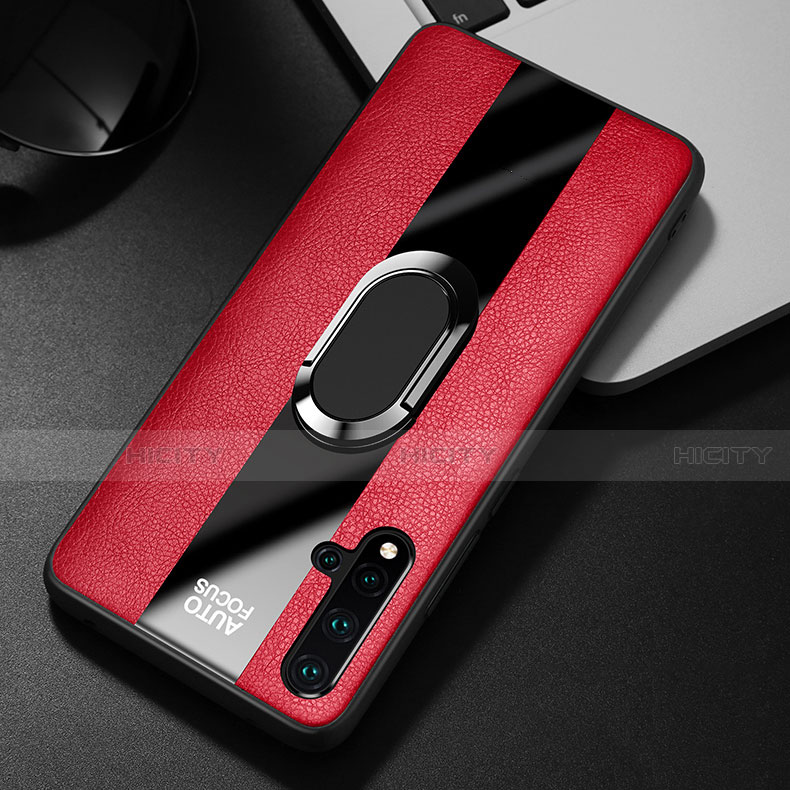 Funda Silicona Goma de Cuero Carcasa con Magnetico Anillo de dedo Soporte T01 para Huawei Nova 5 Pro