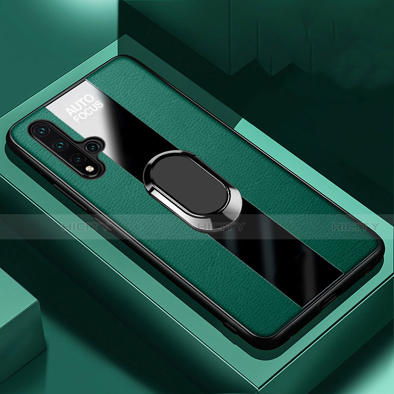 Funda Silicona Goma de Cuero Carcasa con Magnetico Anillo de dedo Soporte T01 para Huawei Nova 5 Pro Verde