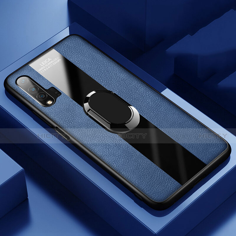 Funda Silicona Goma de Cuero Carcasa con Magnetico Anillo de dedo Soporte T01 para Huawei Nova 6 Azul