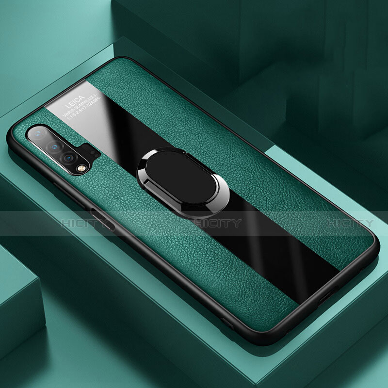 Funda Silicona Goma de Cuero Carcasa con Magnetico Anillo de dedo Soporte T01 para Huawei Nova 6 Verde