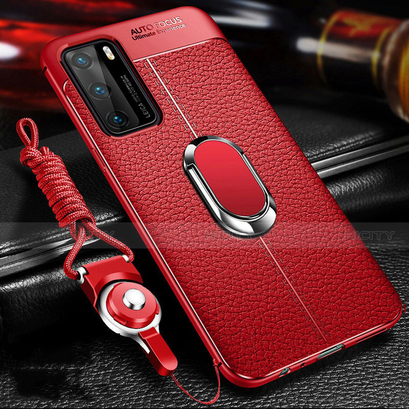 Funda Silicona Goma de Cuero Carcasa con Magnetico Anillo de dedo Soporte T01 para Huawei P40