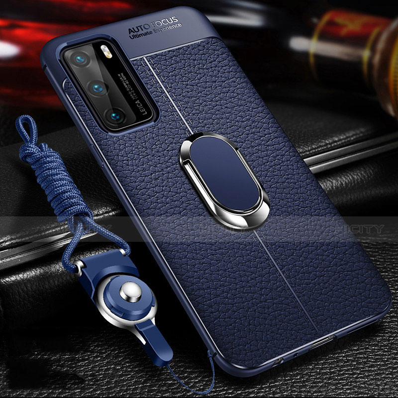 Funda Silicona Goma de Cuero Carcasa con Magnetico Anillo de dedo Soporte T01 para Huawei P40