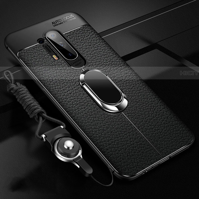 Funda Silicona Goma de Cuero Carcasa con Magnetico Anillo de dedo Soporte T01 para OnePlus 8 Pro Negro