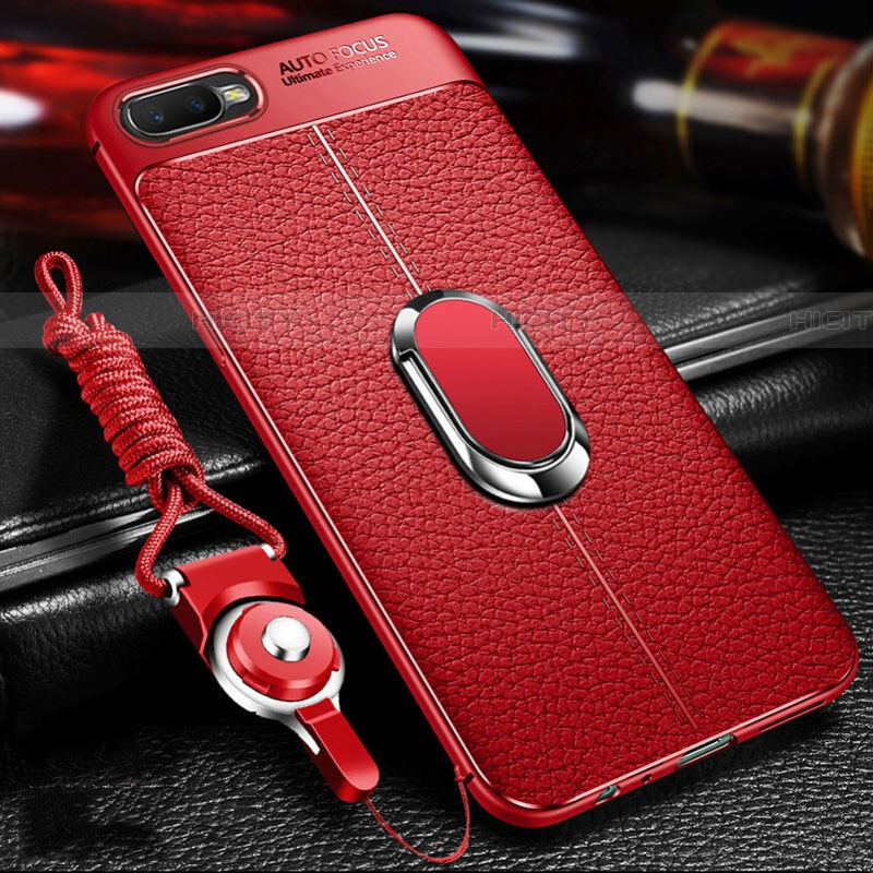 Funda Silicona Goma de Cuero Carcasa con Magnetico Anillo de dedo Soporte T01 para Oppo RX17 Neo Rojo