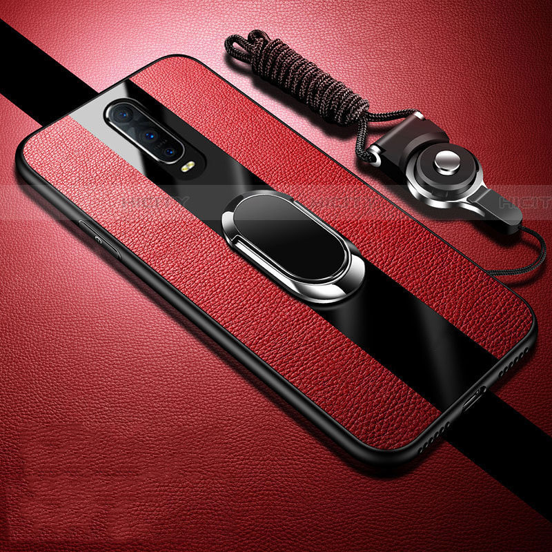 Funda Silicona Goma de Cuero Carcasa con Magnetico Anillo de dedo Soporte T01 para Oppo RX17 Pro Rojo