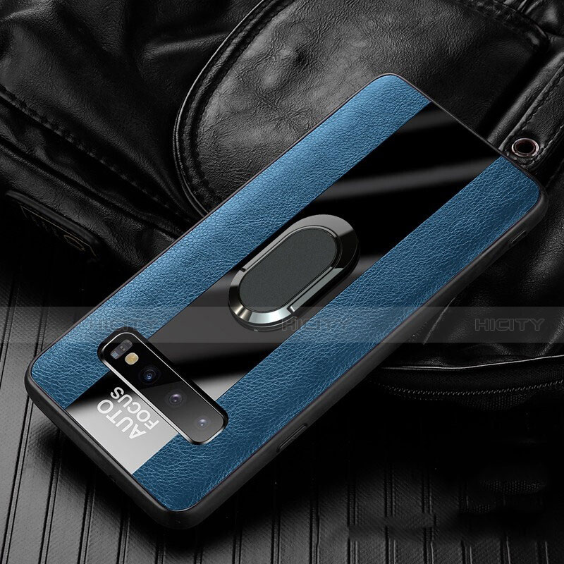 Funda Silicona Goma de Cuero Carcasa con Magnetico Anillo de dedo Soporte T01 para Samsung Galaxy S10 5G Azul