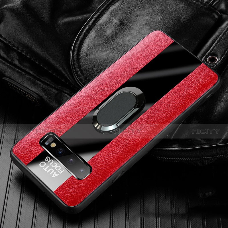 Funda Silicona Goma de Cuero Carcasa con Magnetico Anillo de dedo Soporte T01 para Samsung Galaxy S10 Plus Rojo