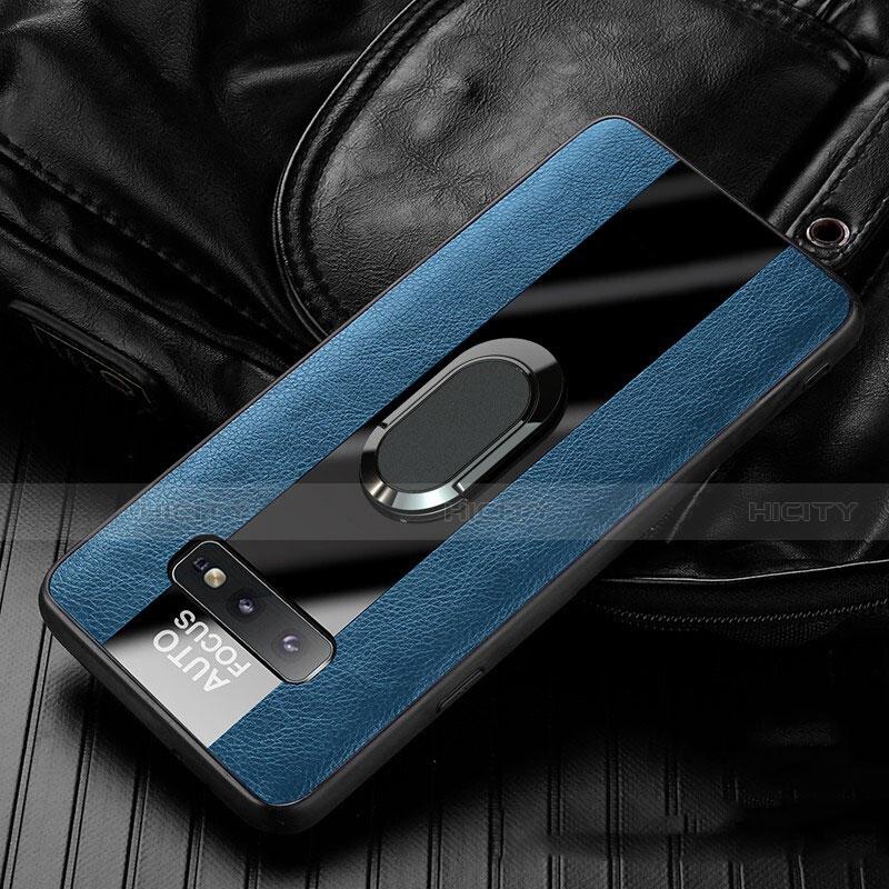 Funda Silicona Goma de Cuero Carcasa con Magnetico Anillo de dedo Soporte T01 para Samsung Galaxy S10e Azul