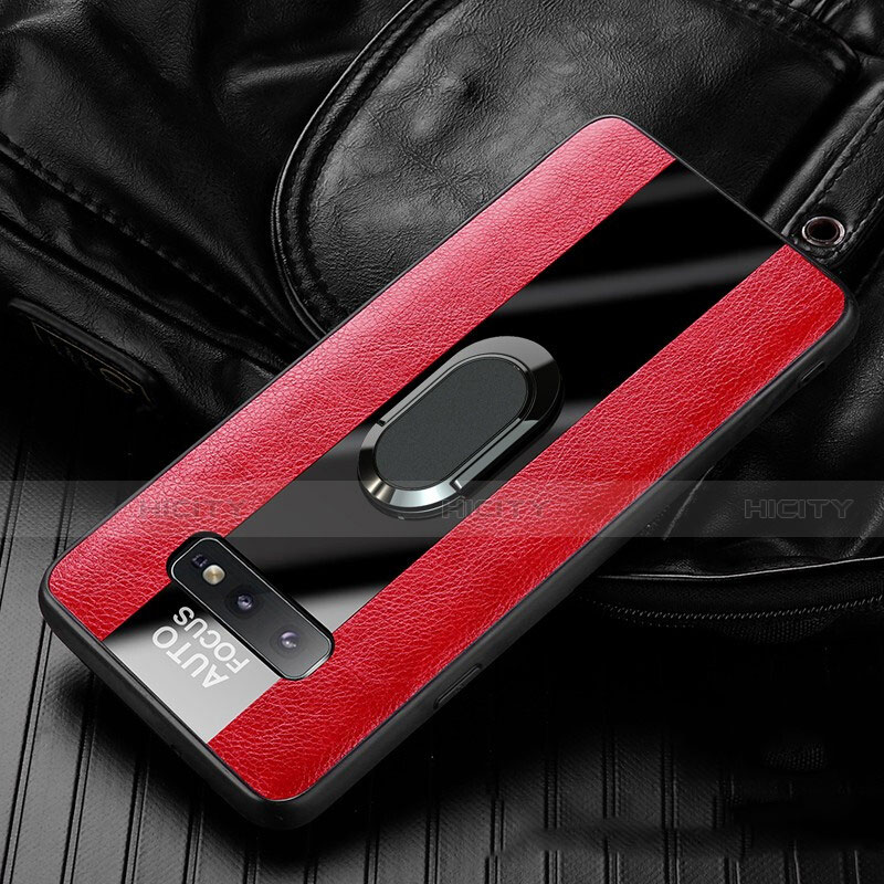 Funda Silicona Goma de Cuero Carcasa con Magnetico Anillo de dedo Soporte T01 para Samsung Galaxy S10e Rojo