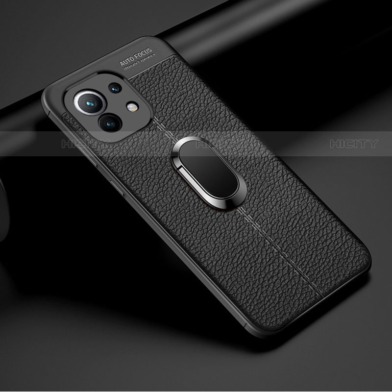 Funda Silicona Goma de Cuero Carcasa con Magnetico Anillo de dedo Soporte T01 para Xiaomi Mi 11 5G Negro