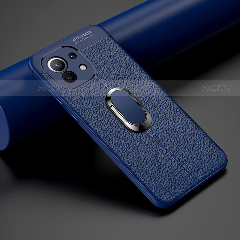 Funda Silicona Goma de Cuero Carcasa con Magnetico Anillo de dedo Soporte T01 para Xiaomi Mi 11 Lite 5G NE Azul