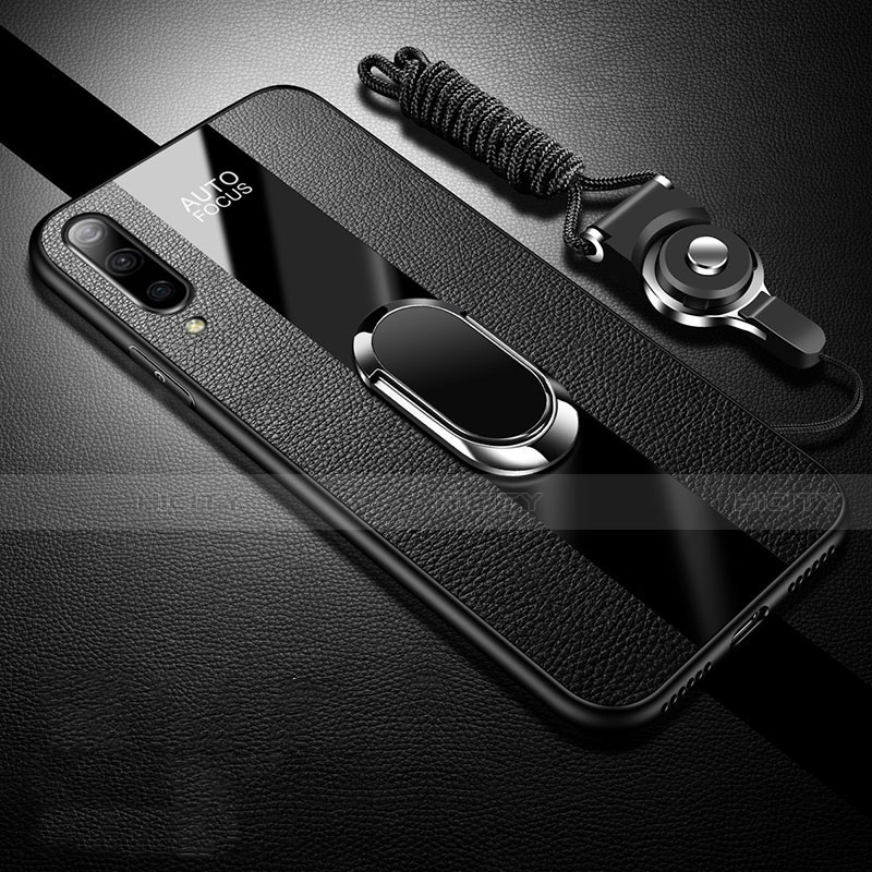 Funda Silicona Goma de Cuero Carcasa con Magnetico Anillo de dedo Soporte T01 para Xiaomi Mi A3 Negro