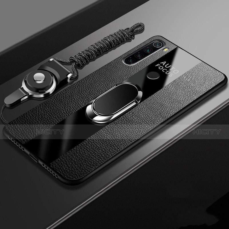 Funda Silicona Goma de Cuero Carcasa con Magnetico Anillo de dedo Soporte T01 para Xiaomi Redmi Note 8 Negro