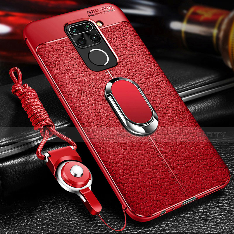 Funda Silicona Goma de Cuero Carcasa con Magnetico Anillo de dedo Soporte T01 para Xiaomi Redmi Note 9