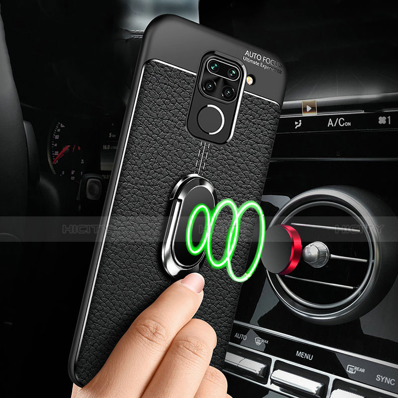 Funda Silicona Goma de Cuero Carcasa con Magnetico Anillo de dedo Soporte T01 para Xiaomi Redmi Note 9