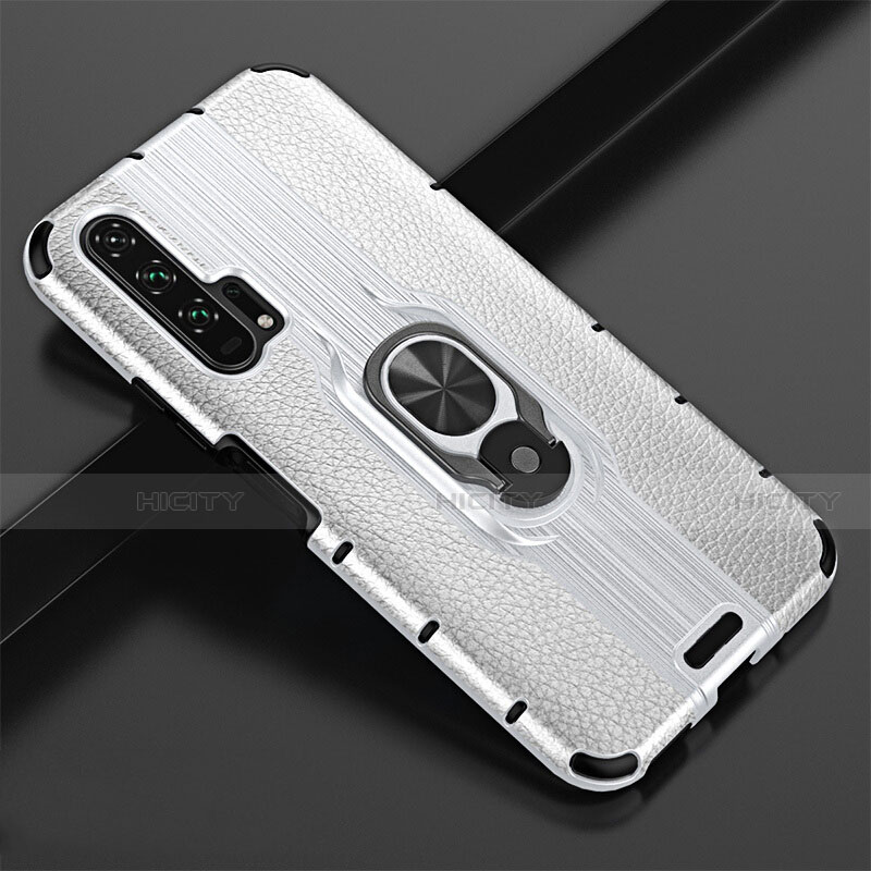 Funda Silicona Goma de Cuero Carcasa con Magnetico Anillo de dedo Soporte T02 para Huawei Honor 20 Pro Blanco