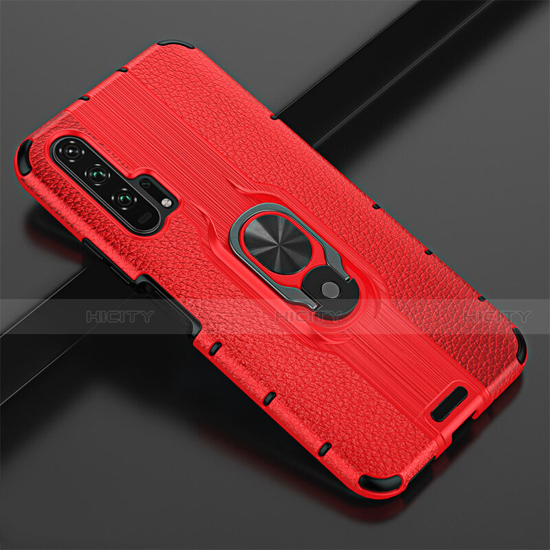Funda Silicona Goma de Cuero Carcasa con Magnetico Anillo de dedo Soporte T02 para Huawei Honor 20 Pro Rojo