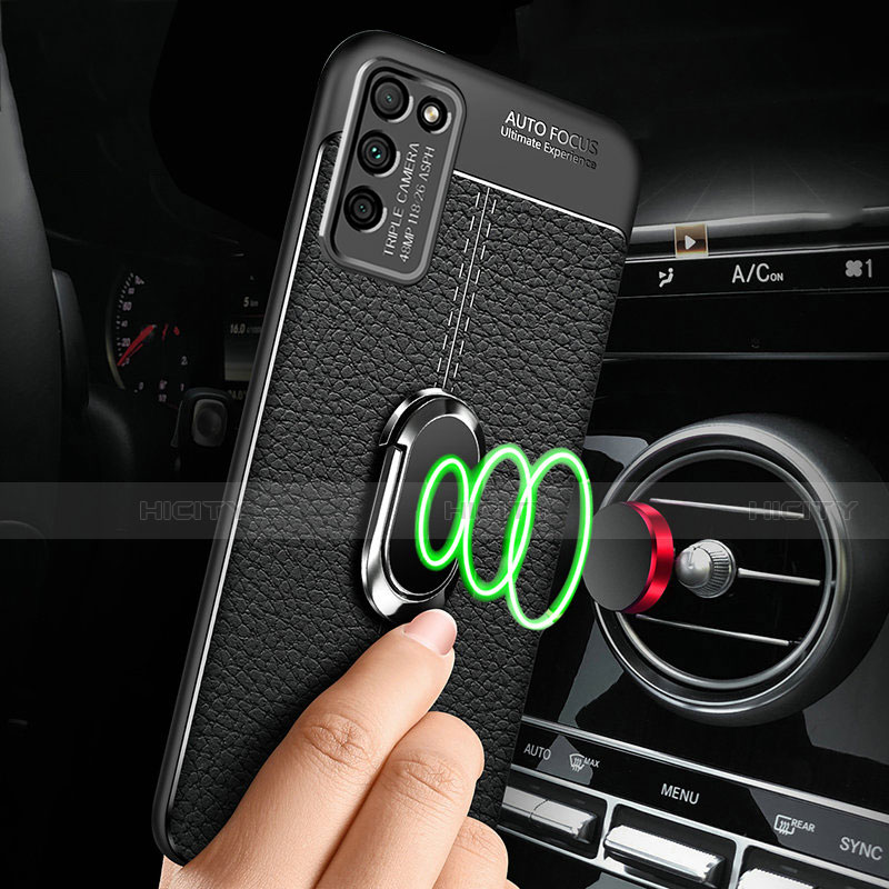 Funda Silicona Goma de Cuero Carcasa con Magnetico Anillo de dedo Soporte T02 para Huawei Honor 30 Lite 5G