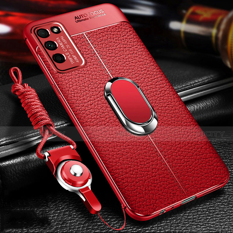 Funda Silicona Goma de Cuero Carcasa con Magnetico Anillo de dedo Soporte T02 para Huawei Honor 30 Lite 5G Rojo