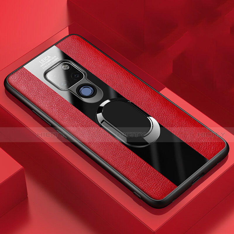 Funda Silicona Goma de Cuero Carcasa con Magnetico Anillo de dedo Soporte T02 para Huawei Mate 20 X 5G Rojo