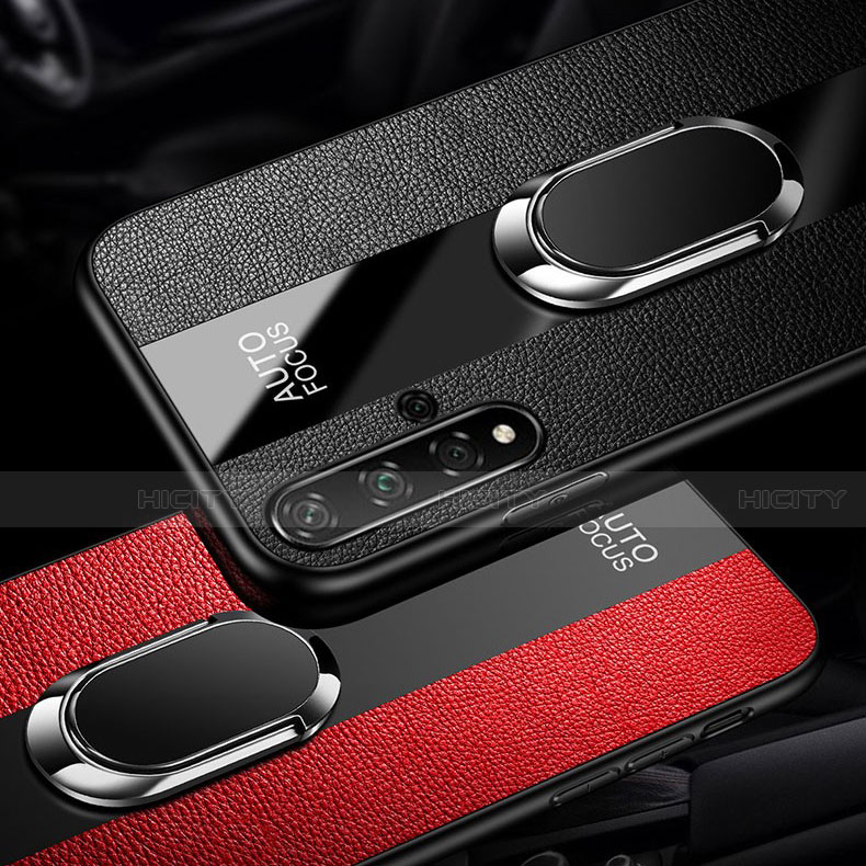 Funda Silicona Goma de Cuero Carcasa con Magnetico Anillo de dedo Soporte T02 para Huawei Nova 5