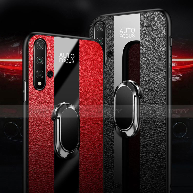 Funda Silicona Goma de Cuero Carcasa con Magnetico Anillo de dedo Soporte T02 para Huawei Nova 5