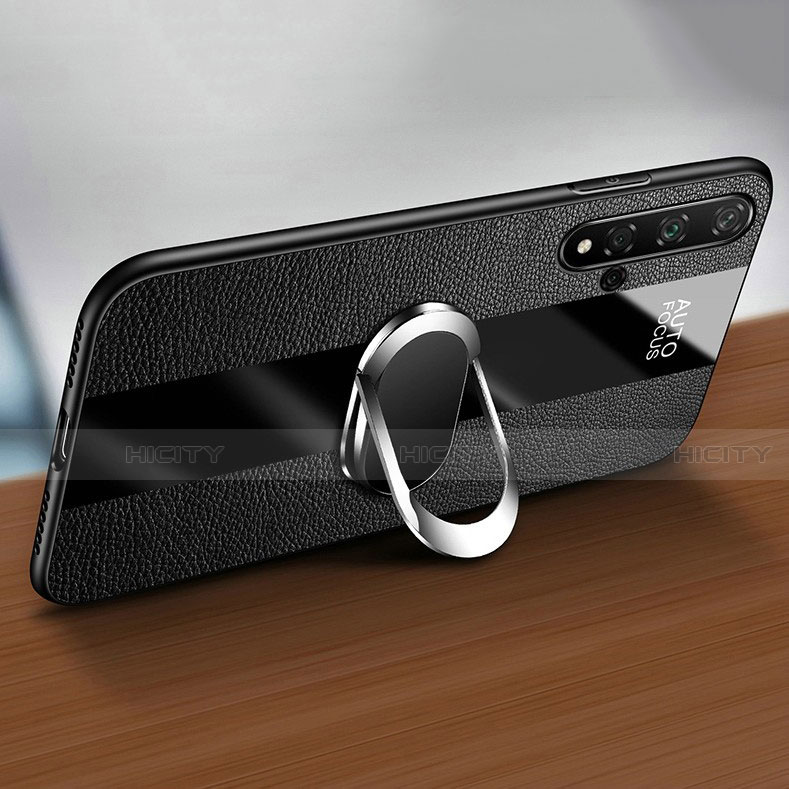 Funda Silicona Goma de Cuero Carcasa con Magnetico Anillo de dedo Soporte T02 para Huawei Nova 5