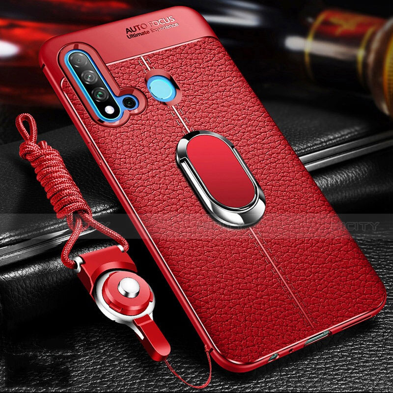 Funda Silicona Goma de Cuero Carcasa con Magnetico Anillo de dedo Soporte T02 para Huawei Nova 5i