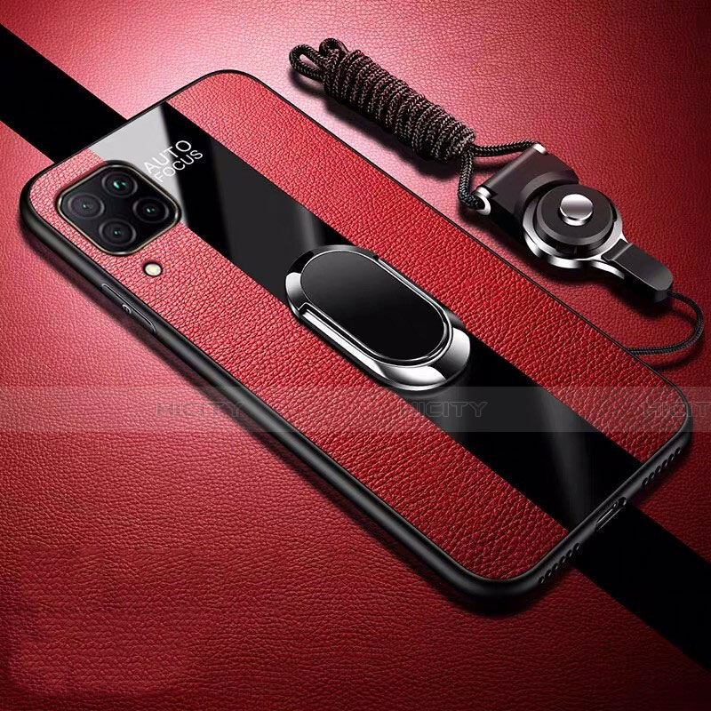 Funda Silicona Goma de Cuero Carcasa con Magnetico Anillo de dedo Soporte T02 para Huawei P40 Lite Rojo