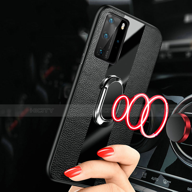 Funda Silicona Goma de Cuero Carcasa con Magnetico Anillo de dedo Soporte T02 para Huawei P40 Pro