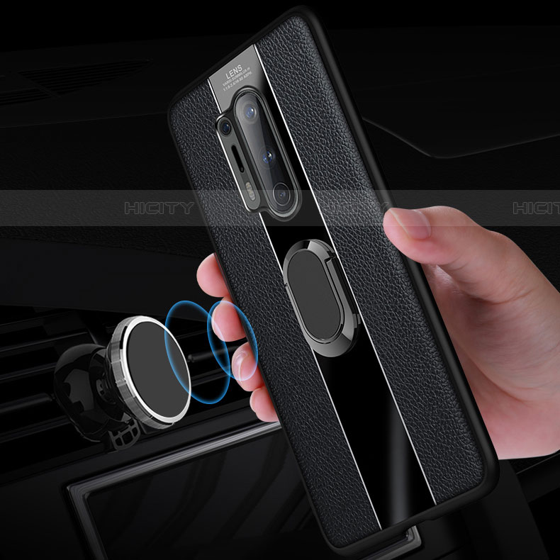 Funda Silicona Goma de Cuero Carcasa con Magnetico Anillo de dedo Soporte T02 para OnePlus 8 Pro