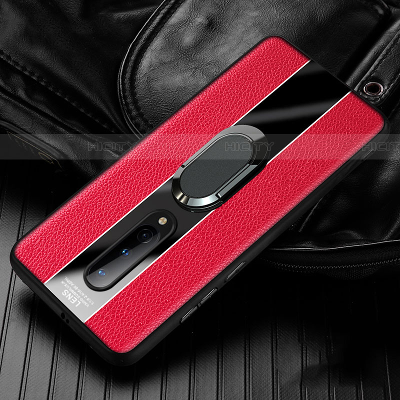 Funda Silicona Goma de Cuero Carcasa con Magnetico Anillo de dedo Soporte T02 para OnePlus 8 Rojo