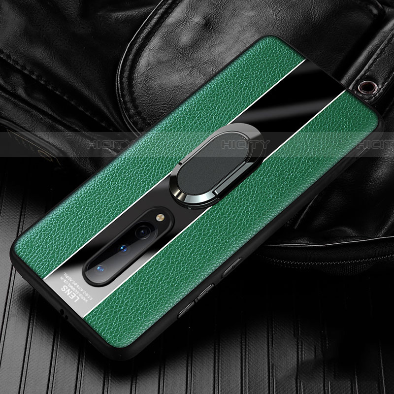 Funda Silicona Goma de Cuero Carcasa con Magnetico Anillo de dedo Soporte T02 para OnePlus 8 Verde