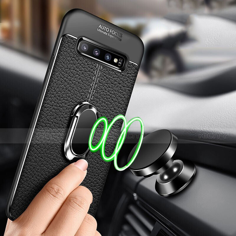 Funda Silicona Goma de Cuero Carcasa con Magnetico Anillo de dedo Soporte T02 para Samsung Galaxy S10 Plus