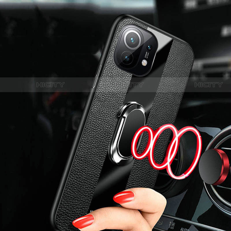 Funda Silicona Goma de Cuero Carcasa con Magnetico Anillo de dedo Soporte T02 para Xiaomi Mi 11 Lite 4G