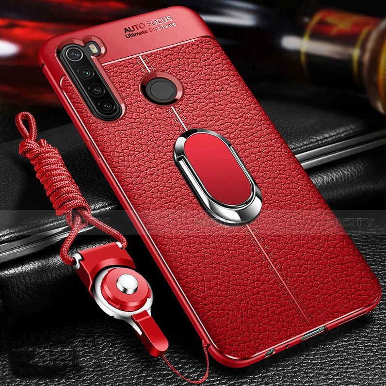 Funda Silicona Goma de Cuero Carcasa con Magnetico Anillo de dedo Soporte T02 para Xiaomi Redmi Note 8