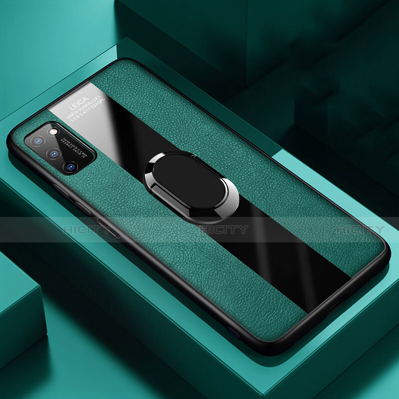 Funda Silicona Goma de Cuero Carcasa con Magnetico Anillo de dedo Soporte T03 para Huawei Honor V30 5G Verde