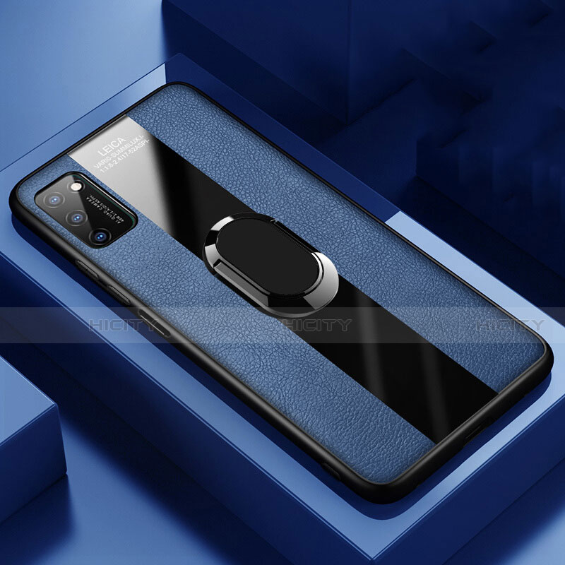 Funda Silicona Goma de Cuero Carcasa con Magnetico Anillo de dedo Soporte T03 para Huawei Honor View 30 5G Azul