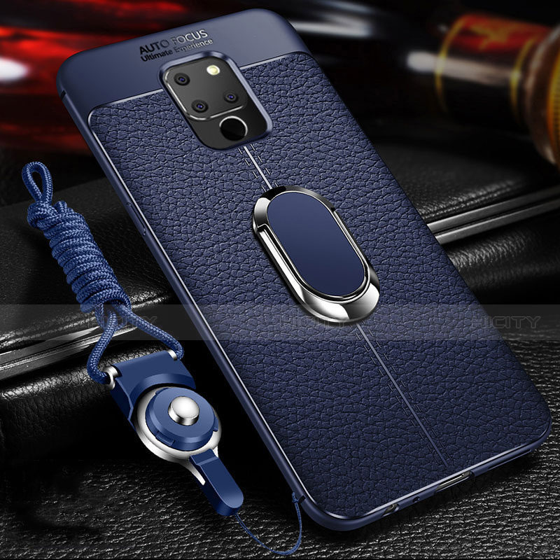 Funda Silicona Goma de Cuero Carcasa con Magnetico Anillo de dedo Soporte T03 para Huawei Mate 20 X 5G Azul