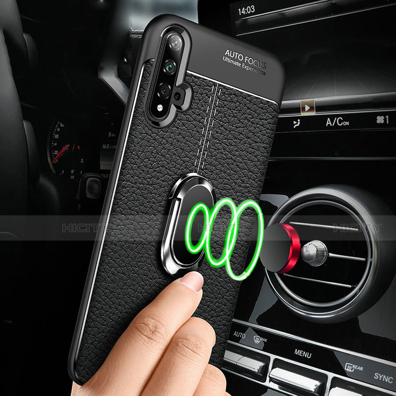 Funda Silicona Goma de Cuero Carcasa con Magnetico Anillo de dedo Soporte T03 para Huawei Nova 5 Pro