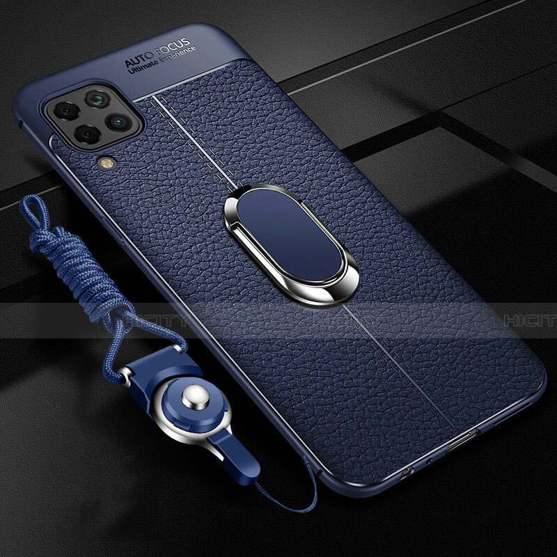 Funda Silicona Goma de Cuero Carcasa con Magnetico Anillo de dedo Soporte T03 para Huawei Nova 6 SE Azul