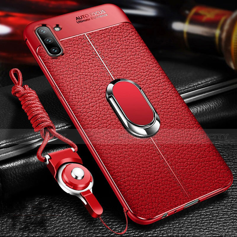 Funda Silicona Goma de Cuero Carcasa con Magnetico Anillo de dedo Soporte T03 para Samsung Galaxy Note 10 Rojo
