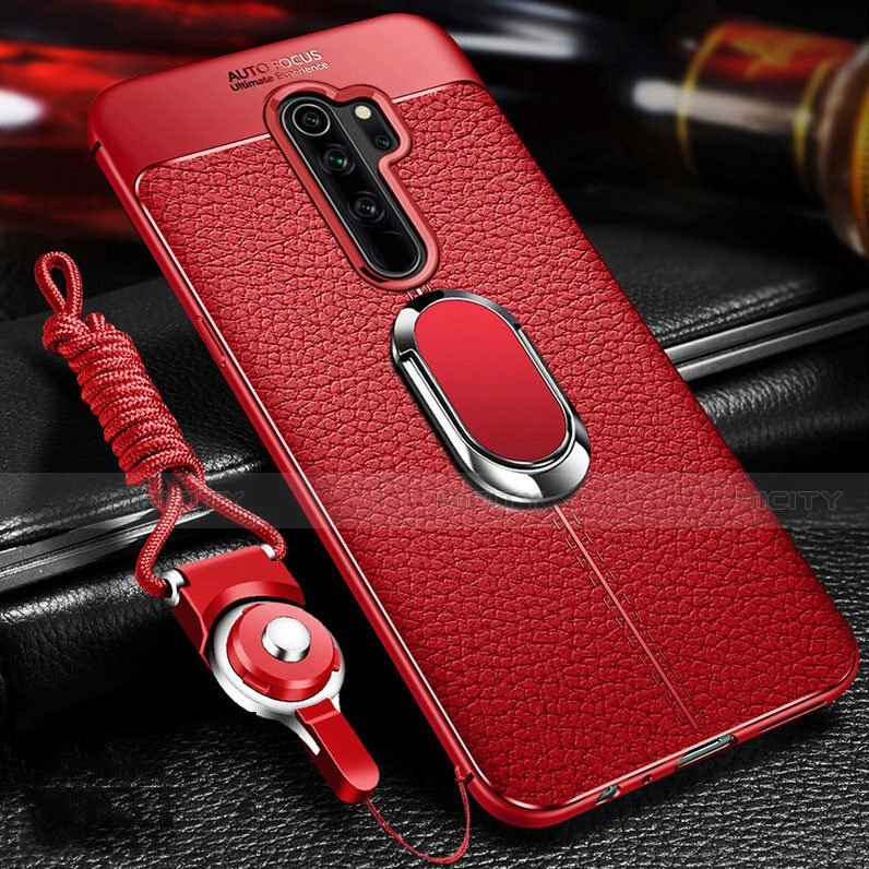 Funda Silicona Goma de Cuero Carcasa con Magnetico Anillo de dedo Soporte T03 para Xiaomi Redmi Note 8 Pro Rojo