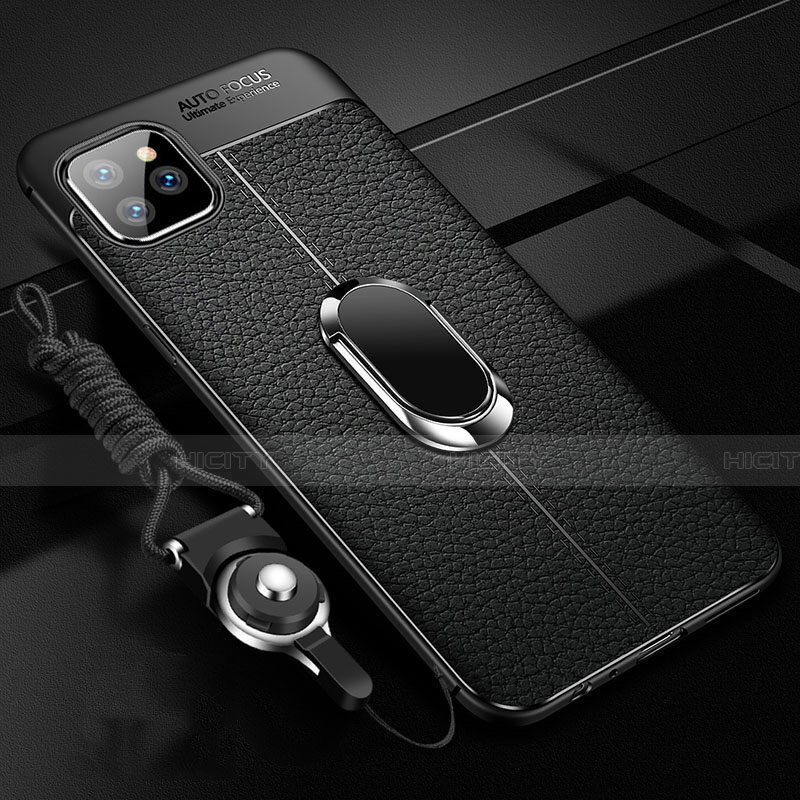 Funda Silicona Goma de Cuero Carcasa con Magnetico Anillo de dedo Soporte T04 para Apple iPhone 11 Pro Negro