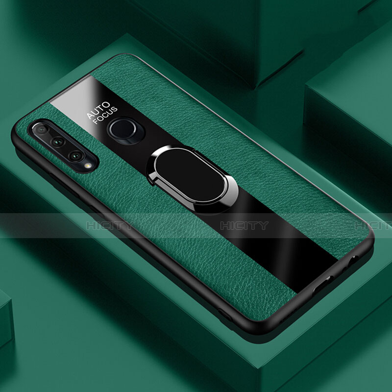 Funda Silicona Goma de Cuero Carcasa con Magnetico Anillo de dedo Soporte T04 para Huawei Honor 20E Verde