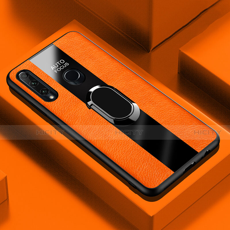 Funda Silicona Goma de Cuero Carcasa con Magnetico Anillo de dedo Soporte T04 para Huawei Honor 20i Naranja