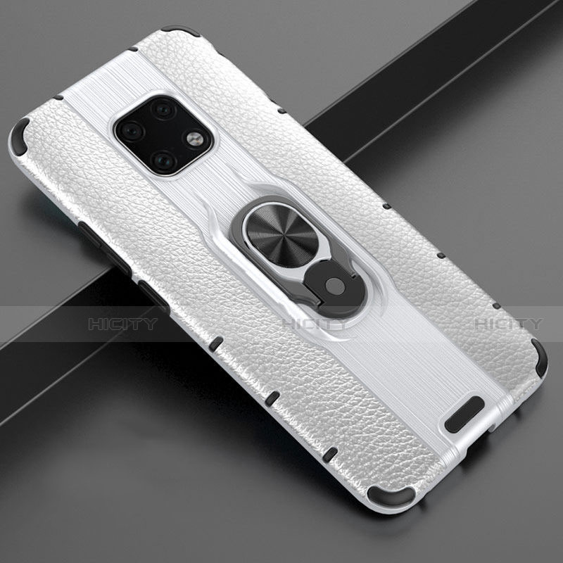 Funda Silicona Goma de Cuero Carcasa con Magnetico Anillo de dedo Soporte T04 para Huawei Mate 20 Pro Plata