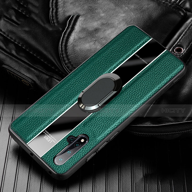 Funda Silicona Goma de Cuero Carcasa con Magnetico Anillo de dedo Soporte T04 para Huawei Nova 5 Verde