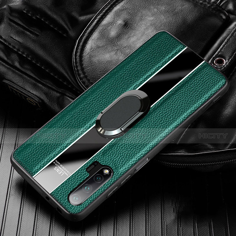 Funda Silicona Goma de Cuero Carcasa con Magnetico Anillo de dedo Soporte T04 para Huawei Nova 6 5G Verde