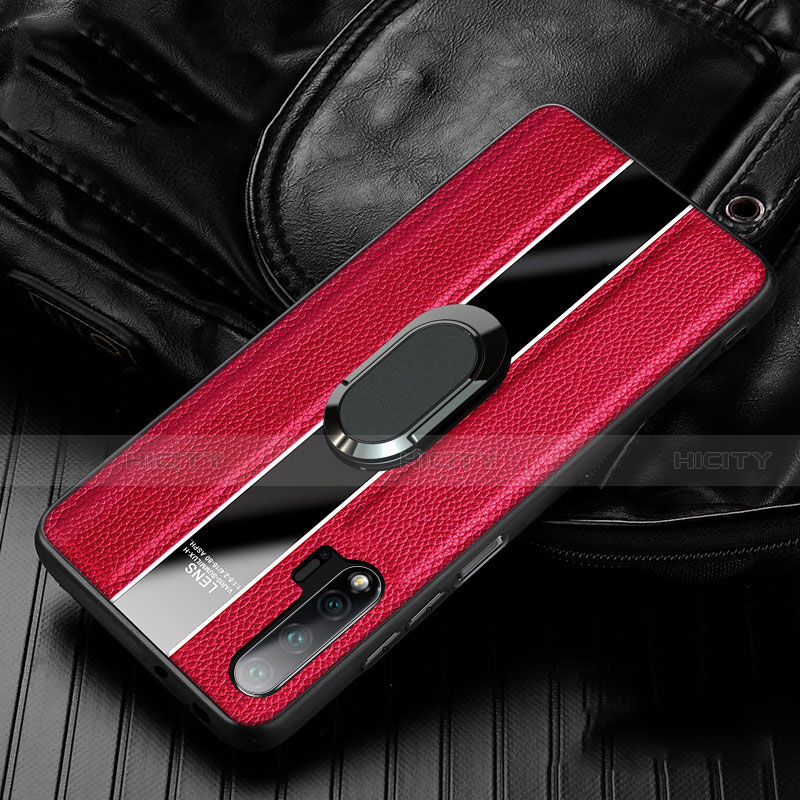 Funda Silicona Goma de Cuero Carcasa con Magnetico Anillo de dedo Soporte T04 para Huawei Nova 6 Rojo